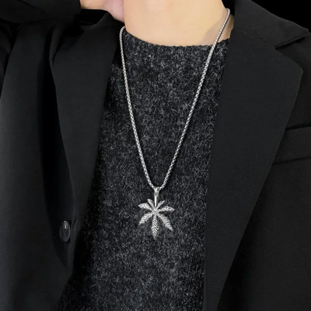 ❤️Hiphop leaf stainless steel necklace, N90201P140